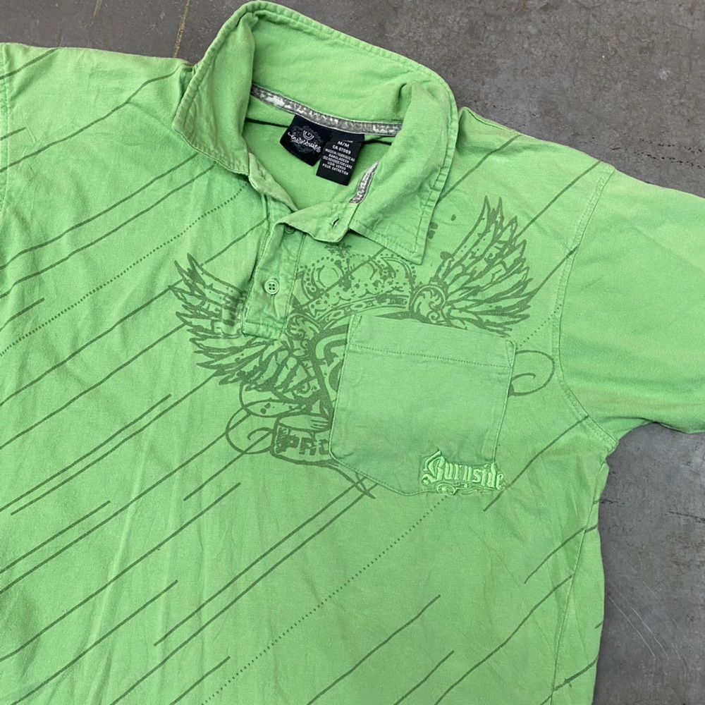 Burnside Graphic Polo Shirt Lime Green Y2K Mens Medium‎